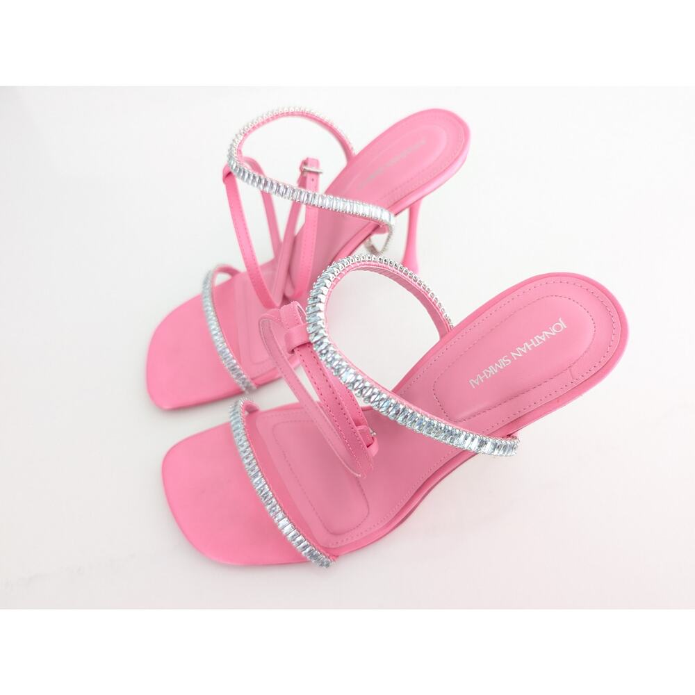 Jonathan Simkhai Luxon Crystal Harness Sandals 8.5 39 Pink Leather Party Heel - Picture 3 of 11